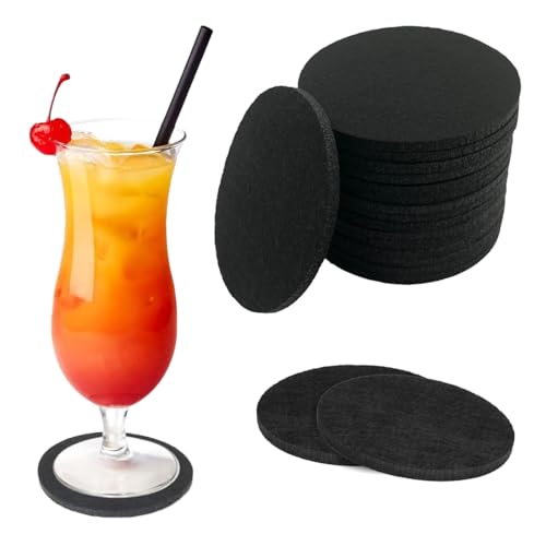 YOYEAH Set di 16 sottobicchieri in feltro, rotondi, in feltro resistente al calore, lavabile e antiscivolo, per tazze, birra, bar, tavolo, nero.