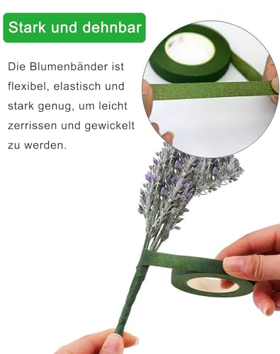 Qikaara 4 Rollen Flora Kreppband, Braun Floristenband, 12mm*27m Selbstklebend Floristenkrepp Blumenband, Klebeband Flora Blumenband für Blumensträuße DIY Kunsthandwerk Florist Floral Wire Tape brown