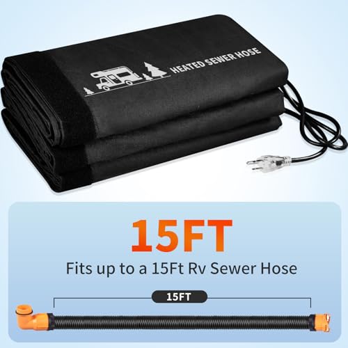 Image of Outtsp 15FT Heated RV Sewer Hose Sleeve, Avoid Freezing at -45F, Insulated Waterproof Heated Cover for RV Sewer Hose (Not Included), RV Winter Accessories for RV Camper