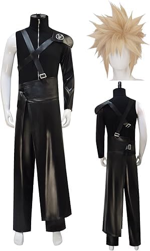 Adult Men Cloud Strife Cosplay Leather Jacket Pants Black Uniform with Wig Cloud Sephiroth Halloween Costume