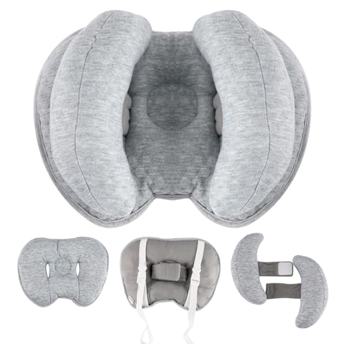 KAKIBLIN Almohada de cabeza de bebé 2 en 1 con almohada de cuello de plátano para 3 meses a 1 año, almohada de viaje para cochecito o cama (gris claro)
