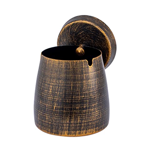 Cenicero de viento con tapa acero inoxidable/cenicero a prueba de viento y lluvia para exterior e interior cenicero de mesa con base antideslizante/cenicero portátil para jardín y balcón bronce