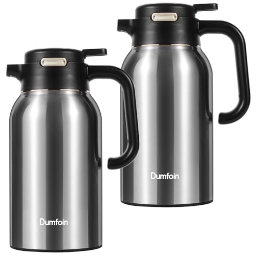 68 Oz Thermal Coffee Carafe, Stainless Steel Insulated Vacuum Coffee Carafes For Keeping Hot Liquid Thermal Pot Creamer Pitcher Dispenser(Silver/Silver)