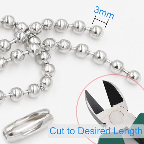 Image of 240 Inch Ceiling Fan Pull Chain Extension, Rust Proof Stainless Steel 3mm Beaded Ball Chain with 36 Matching Connectors for Ceiling Fans /Light Fixture and Crafts(Silver)