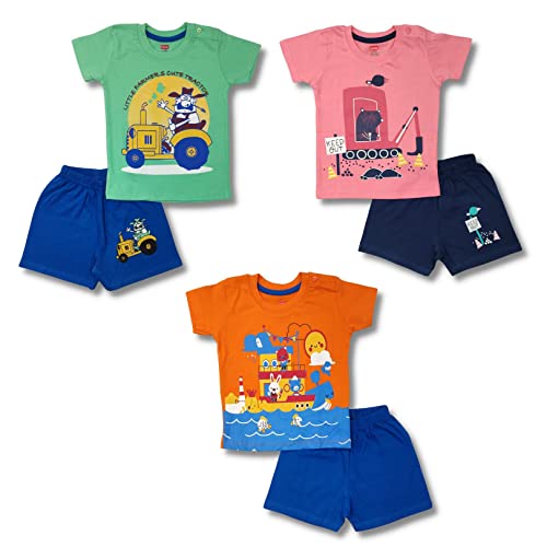 Image of LuvLap Baby Boys 100% Cotton Full Sleeve Boys T-Shirt & Pyjama Sets, Pack Of 3
