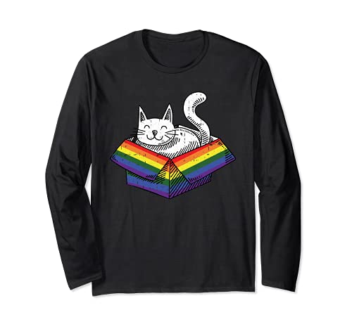Gay Cat Pride Rainbow Cute Kitten Kitty Proud LGBT-Q Ally Long Sleeve T-Shirt, Black