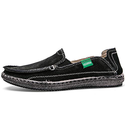 Image of CASMAG Men's Casual Cloth Shoes Canvas Slip on Loafers Vintage Boat Shoes