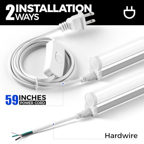 Image of Barrina 6 Pack LED T5 Integrated Single Fixture 1FT, 600lm, 5W, 6500K, Linkable Under Cabinet Lighting, Shop Light for Workbench, Room, Kitchen Tube Light, Garage, Corded Electric with ON /Off Switch