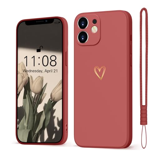 Mitetabo Coque de protection pour iPhone 12 Mini - Motif cœur d'amour doré - En silicone souple - fine - Anti-chocs - Résistant aux rayures - Amour - Doré - 5,4" - Couleur aubépine
