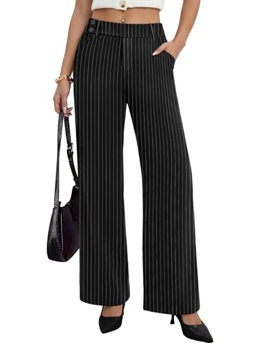 Sampeel Business Casual Outfits for Women Summer Work Pants Dress Palazzo Wide Leg Pants Trousers Fashion Clothing Flowy Trendy Clothes Teacher Outfits for School Black Striped M