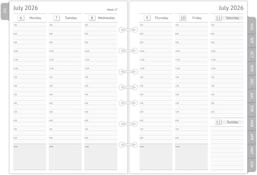 Recambios de agenda 2026-2027 para mini carpeta de 7 agujeros y 5.5 x 8.5 pulgadas