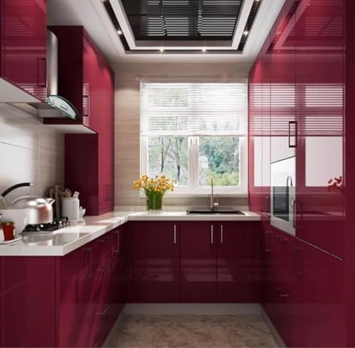 Image of ONETON Glossy Maroon Contact Paper Decorative Self Adhesive Counter Top Peel and Stick Wallpaper for Kitchen Cabinets Shelf Drawer Liner Desk Dresser (Maroon Glossy WP, 12x120 inch)