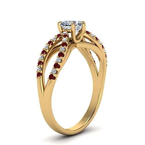 Image of 55Carat Choose Your Gemstone Reverse Pave Split Shank Diamond CZ Ring Yellow Gold Plated Heart Shape Split Shank Engagement Ring Minimal Modern Design Birthday Gift Wedding Gift US Size 4 to 12