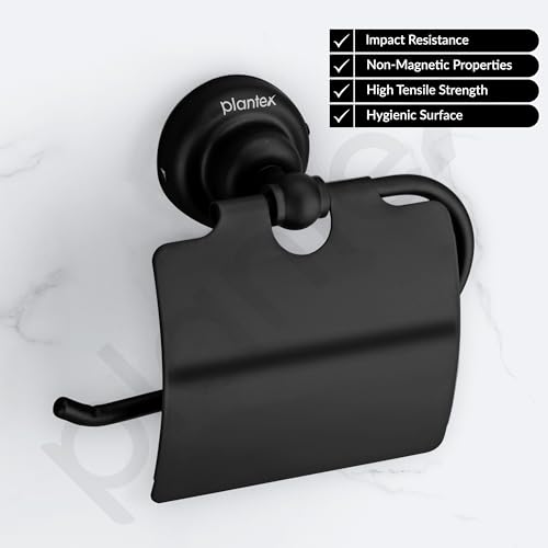 Image of Plantex 304 Grade Stainless Steel Toilet Paper Roll Holder /Toilet Paper Holder /Tissue Roll Holder for Bathroom Accessories - Skyllo (Black)