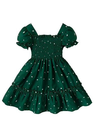 Little Girls Summer Ruffle Short Sleeve Dress Square Neck Casaul A-line Lantern Dresses