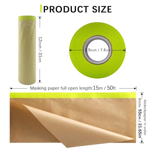 Hubaow Masking Paper, 20\" X 200feet, Tape and Drape for Automotive Painting Covering, Paint Spray Shield for House Painting