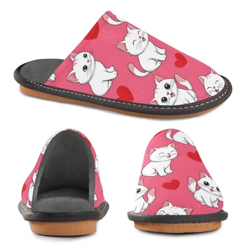 Slippers for Women Cute Cats and Hearts Pattern Soft Fuzzy Women's Slippers Indoor and Outdoor Shoes2