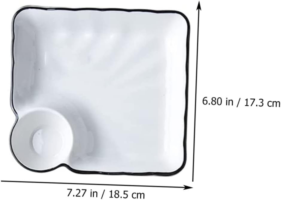 Mobestech 2Pcs Ceramic Sushi Plates with Dip Bowls Japanese Dumpling Dish Compact Lightweight Food Grade Appetizer Serving Platter for Sushi and Snacks