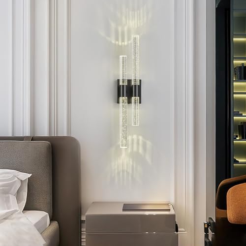 Image of Modern LED Vanity Light Bubble Crystal Sconces Wall Lighting Black Wall Sconces 21.25in 4000K Vertical and Horizontal Wall Mounted Sconces for Bedroom Living Room Hallway(1-Pack)