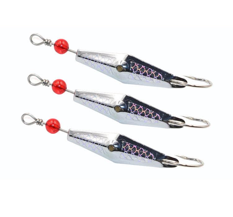 Pack of 3 Fishing Bait Lure with Hook Sequins Metal Bass VIB Hard Spoon Sequin Fishing Bait Jig Lure Artificial Hook 9.5cm 6.4g