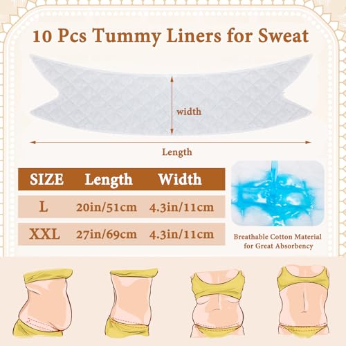 10 Pcs Tummy Liners for Sweat Rash Cotton Under Belly Sweat Liners Under Belly Absorber Pads Band for Skin Rash2