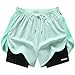 QUNPIU Women's Fashion 2 in 1 Running Shorts Athletic Workout Gym Short High Waisted Lightweight Yoga Shorts with Pockets Green