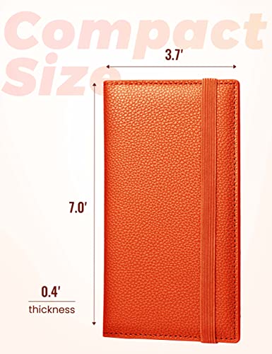 Image of Yarnic Checkbook Cover for Personal Checkbook, Checkbook Holder with Pen Holder & Built-in Clear Plastic Divider for Duplicate Checks (Orange)