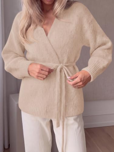 KIRUNDO Womens Trendy Wrap V Neck Tie Open Front Cardigan Cozy Sweaters - image 6