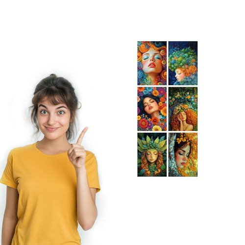 Image of SiddArtify Bohemian Portrait Wall Art Prints Set - Psychedelic Woman Poster Decor for Living Room Bedroom Office - Set of 2-4x6 Inch - Board (Pack of 6) - Sticker (Pack of 6)