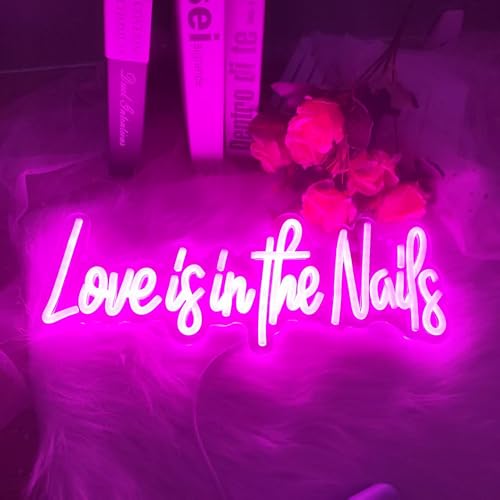 Image of Love is in the Nails Neon Sign for Wall Decor | Dimmable Neon Sign for Home Shop Spa Beauty Nails Cosmetic Salon Wall Decor,Nail Room Decor Acessory,USB Powered