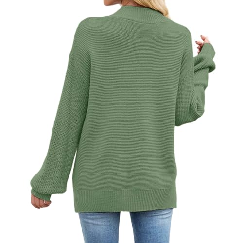 Suéter de punto para mujer, casual, holgado, cuello semialto, color liso, camiseta básica para otoño e invierno, cómodo de usar, 04#_verde, XL