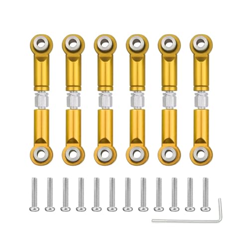 Rc Special Connecting Rod for Wltoys A949 A959 A969 A979 K929 1/18 6PCS Metal Front/Rear Link Tie Rod RC Car Tracked Vehicle Parts and Accessories Upgrade Replacement Use(Yellow)