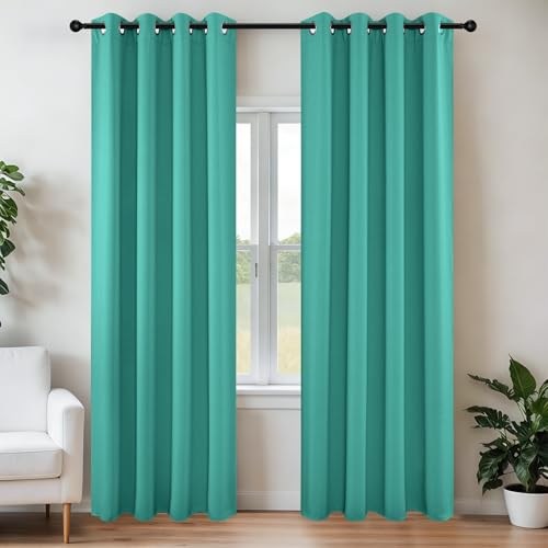 Image of Joydeco Blackout Curtains 54 Inch Length 2 Panels Set, Thermal Insulated Long Curtains& Drapes 2 Burg, Room Darkening Grommet Drapes for Living Room Bedroom Window (W52 x L54 Inch, Peacock Blue)