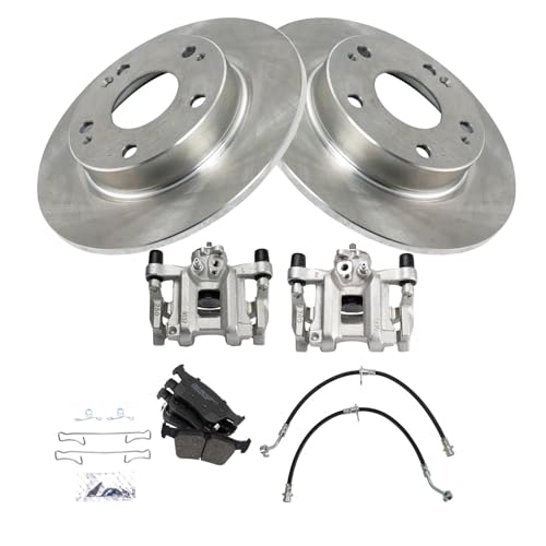 Image of TRQ Rear Brake Pad and Rotor Set Ceramic Rotors Calipers Compatible with 2016-2019 Honda Civic