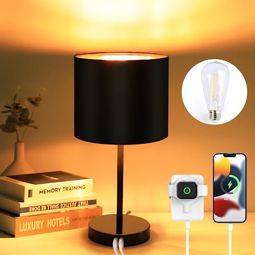 TEMFAU Dimmbar Nachttischlampe, Touch-Steuerung Tischlampe mit 2 USB...