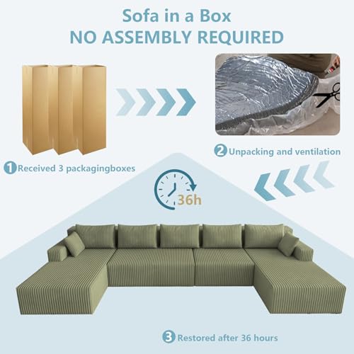 Image of 160 inch W Boneless Cloud Sectional Couch Modular Sofa with Ottoman