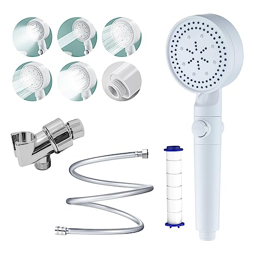High Pressure Shower Head With 5 Spray Settings,Filtered Handheld Showerheads With On/Off Switch,Powerful Cleaning Spray Gun Mode,Extra Long 59'' Pvc Hose, Adjustable Shower Arm Mount (White) #TOP3
