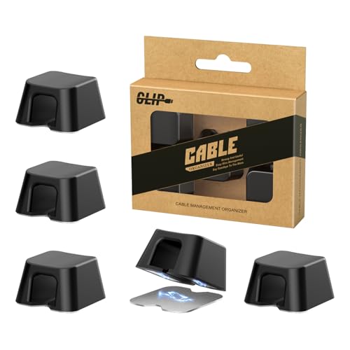 Maveek Magnetic Cable Clips 5 Pcs Magnetic Cable Management Holder Clips Wire Organiser Magnetic Cable Tidy Clips with Self-Adhesive Metal Plate for Desktop Nightstand Car Office (Black-Large)