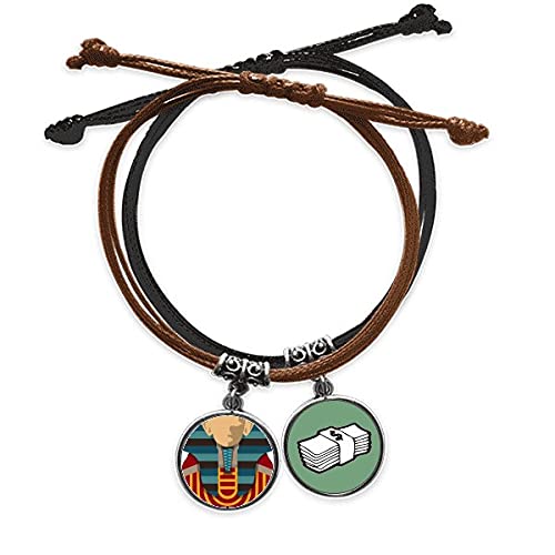 Pulsera de Faraón egipcio en cuero rojo amarillo y azul ajustable para hombre y mujer