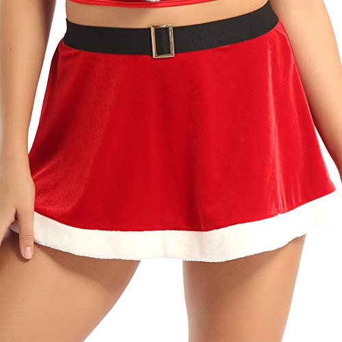 Mufeng Women's Christmas Santa Holiday Versatile Flared Mini Skater Skirt Red X-Large