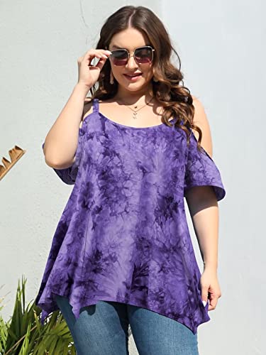 Image of LARACE Cold Shoulder Tops for Womens Summer Clothes Spaghetti Strape Tunic Oversized Shirts Asymmetrical Plus Size Blouse