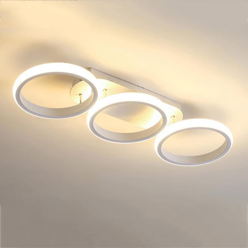Modern LED Semi Flush Mount Ceiling Light, Minimalist Art Deco Ceiling Light Close to Ceiling Light, Home Ceiling Lighting for Bedroom Kitchen Aisle Balcony (White, Round, White Light, 3 Lamp Head)
