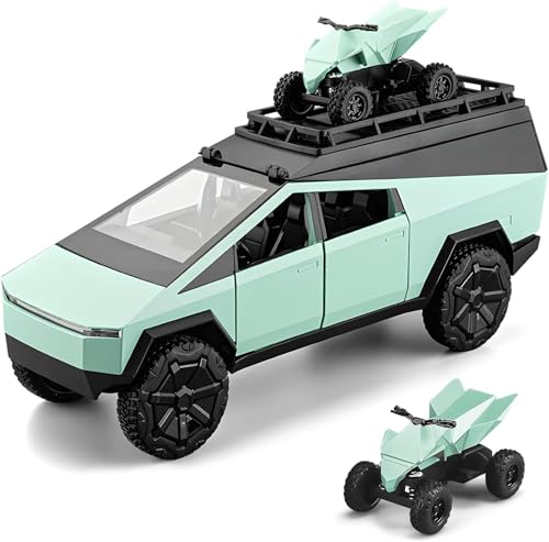 Image of 1 /24 Cybertruck Camper Van Model Diecast Metal Pickup Truck RV Motorhome Toys for Boys Age 3-8 with Light and Sound Pull Back Toy Cars Gift for Kids (Green)