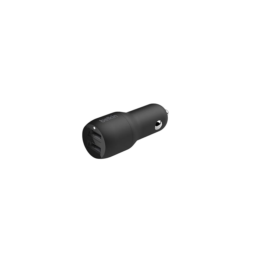 Belkin Doppio caricabatteria da auto USB da 24 W (Caricabatteria da auto Boost Charge con 2 porte USB per iPhone 14/14 Plus, 14 Pro/ Pro Max, 13, 12 e modelli precedenti, caricabatteria per Android)