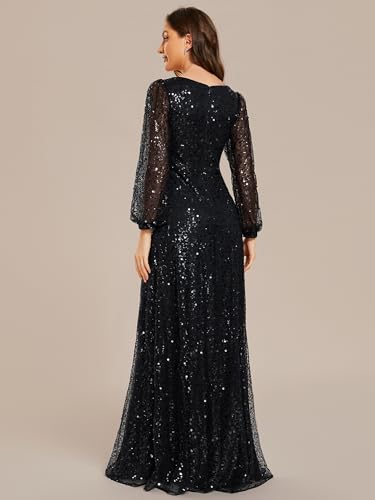 Ever-Pretty Women's Elegant V Neck A-Line Floor Length Long Sleeves Sparkly Sequin Formal Dress 019992