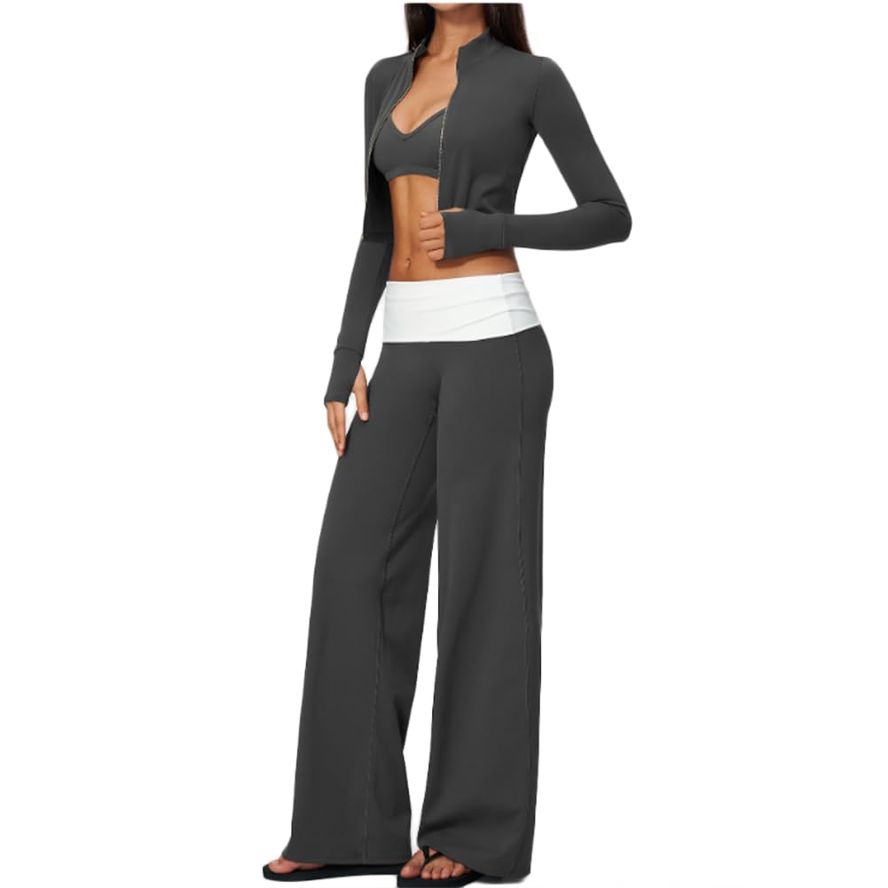 Giacca corta con zip collo alto, reggiseno sport e pantaloni