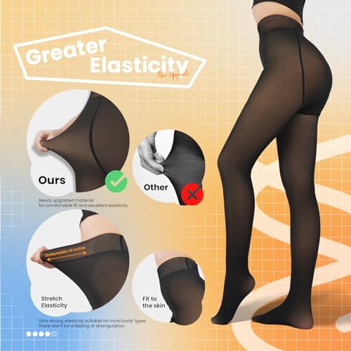 Image of Caprilite Women Fleece Lined Tights-Fake Translucent Leggings High Waist Pantyhose Sheer Thick Warm Tights For Women