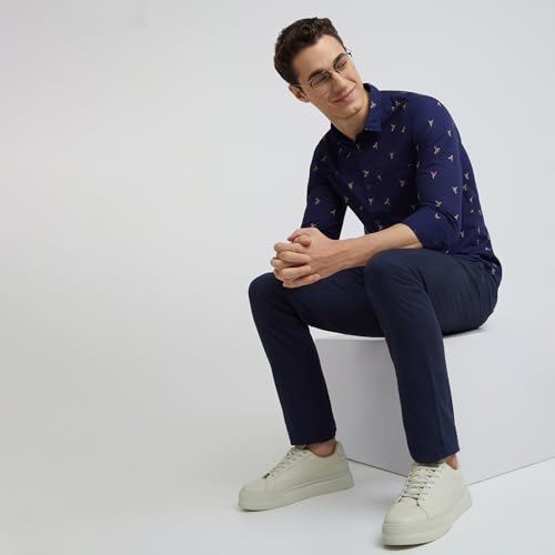 Image of Colorplus Men's Pure Cotton Print Pattern Contemporary Fit Regular Collar Full Sleeve Casual Shirt