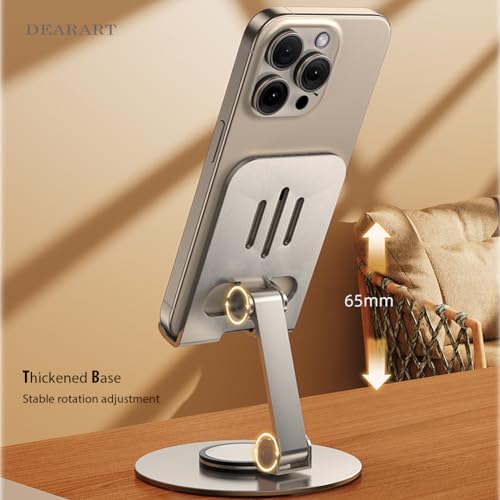 Image of DEARART Silver Cell Phone Stand, 360 Adjustable Phone Stand for Desk, Foldable Phone Holder Fully Carried Easily, Disc Base