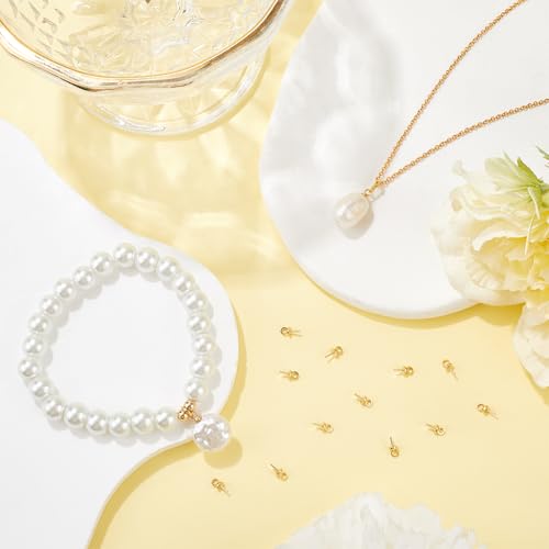 Beebeecraft 1 Box 40Pcs Eye Pin Bail Peg Pendants Real 24K Gold Plated Brass Pearl Cup Eye Pins Small Peg Bails Charm Connectors for Half Drilled Beads Jewelry Making Supplies DIY Crafts 7x5mm - Image 4